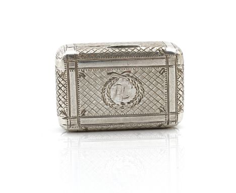 A GEORGE III SILVER VINAIGRETTEOf rectangular form, the grille engraved with a drum and a Union Jack, the exterior engine tur