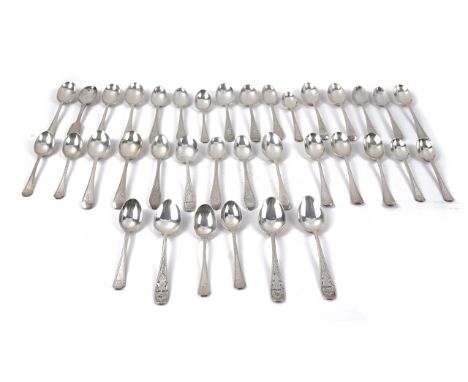 A SET OF SIX SCOTTISH SILVER TEASPOONS AND THIRTY FURTHER SILVER AND FOREIGN SPOONS (36)The Scottish teaspoons with engraved 