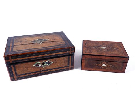 A VICTORIAN AND MOTHER-OF-PEARL AND EBONISED WALNUT WRITING SLOPE (2)With fitted interior, 35cm wide; 15cm high, together wit