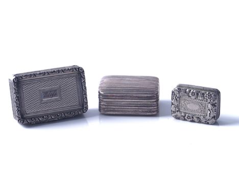 THREE SILVER RECTANGULAR VINAIGRETTES (3)Comprising; a rectangular vinaigrette, with engine turned decoration and with a moul