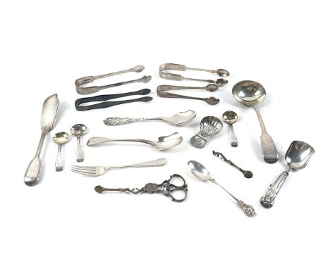 SIXTEEN ITEMS OF SILVER FLATWARE (17)Comprising; a fiddle pattern sauce ladle, London 1831, a double struck fiddle and thread