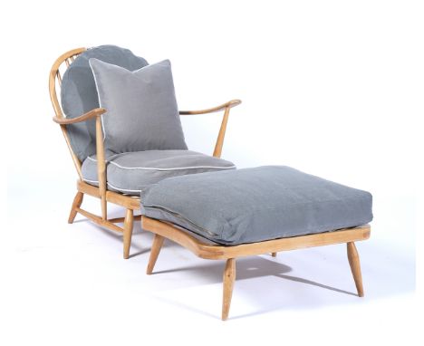 ERCOL; A BEECH STICK BACK OPEN ARM EASY CHAIR (2)71cm wide; 76cm high, with matching footstool, 70cm wideCondition report:&nb