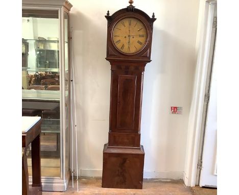 A Scottish mid-19th century drumhead longcase clock, the circular 14' enamelled dial inscribed George White, Glasgow, with Ro