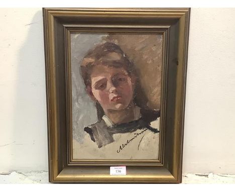 Swedish School, c. 1900, Portrait Study of a Girl, head and shoulders, signed lower right, oil on canvasboard, framed. 30.5cm