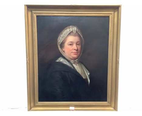 Attributed to Benjamin Wilson (1721-1788), Portrait of a Lady, half-length, in a lace-trimmed cap and dressed in black, oil o