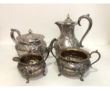 A late Victorian silver four-piece tea and coffee service, Horace Woodward &amp; Co. Ltd, London 1900 (the coffee pot by the 