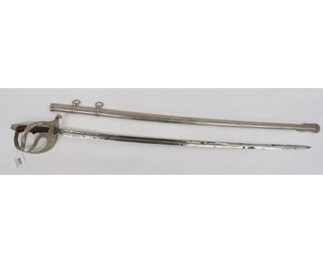 Early 20th Century Italian Officer's Sword 33 1/2 inch, single edged, slightly curved, narrow blade. Narrow fuller. Heavily e