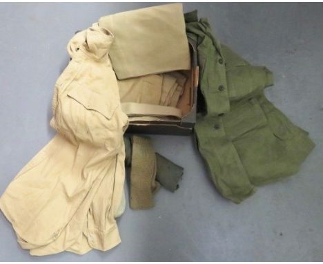 Selection of British Tropical Clothing including 3 pairs of khaki drill tropical shorts. Various patterns... Khaki, Aertex bu