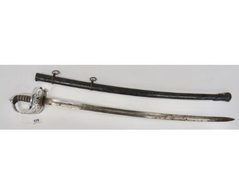 1827 Pattern Rifle Officer's Sword 32 1/4 inch, single edged, slightly curved blade. Large fuller. Traces of etching. Chrome 