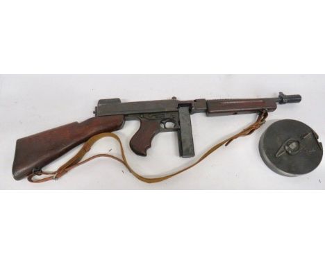 Deactivated American Model 1928 A1 Sub Machine Gun .45, 12 3/4 inch, blued steel, fluted barrel with front cutts compensator.