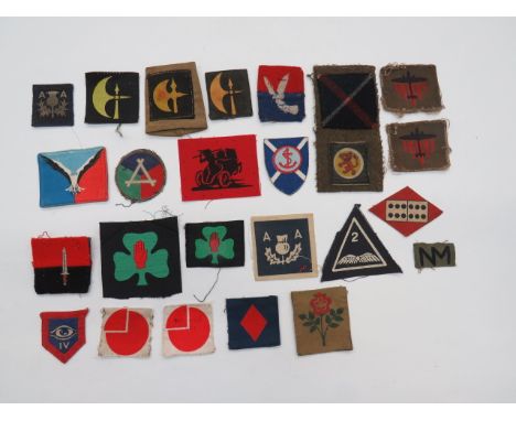 Selection of Infantry and Anti Aircraft Formation Badges including bevo weave 15th Div surmounted by square, tartan battle pa