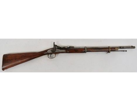 Obsolete Calibre Snider Action Artillery Carbine .577, 20 1/2 inch, barrel. Snider hinge open rear action. Small ladder sight