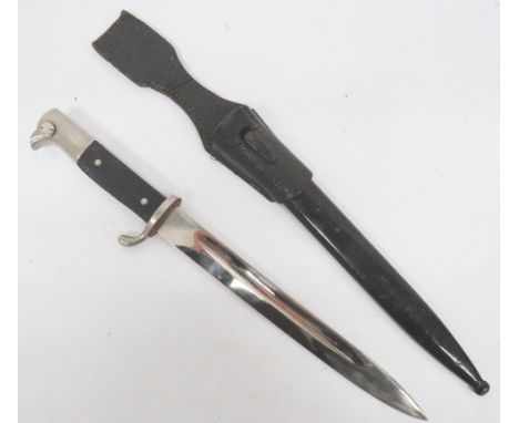 WW2 German Police/Fire Parade Bayonet 9 3/4 inch, single edged blade. Narrow fuller. Forte with "Alcoso Solingen" trade stamp