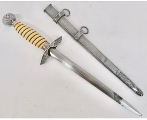 German Third Reich Luftwaffe De-Nazified Dagger 10 inch, double edged blade with "Tiger Solingen" maker's stamp. White metal 