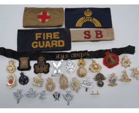 Four Various Armbands Together With Small Quantity of Anodised Badges armbands consist Army Medical Service WW2 example... SB