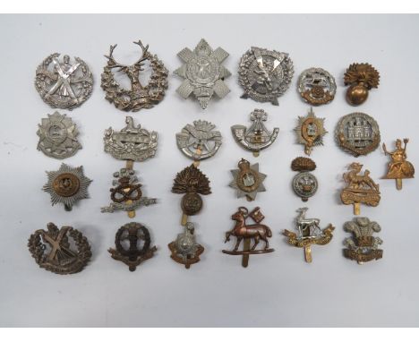 Selection of Infantry Cap Badges including bi-metal Northamptonshire... White metal Bedfordshire &amp; Hertfordshire... White