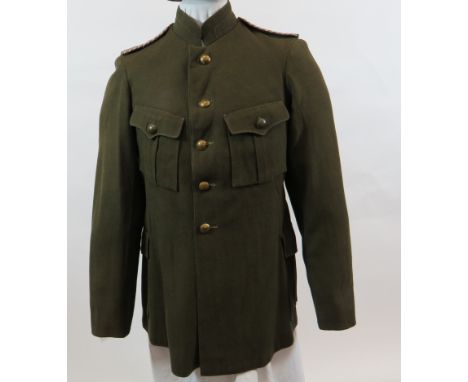 Imperial Russian Officer's "Kittel" Jacket khaki, single breasted, high collar tunic. Pleated chest and lower pockets with bu