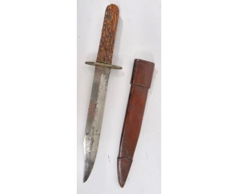 Victorian "Webb Oxford" Bowie Knife 8 3/4 inch, single edged, clipped point blade. The forte marked "Webb. Oxford". White met