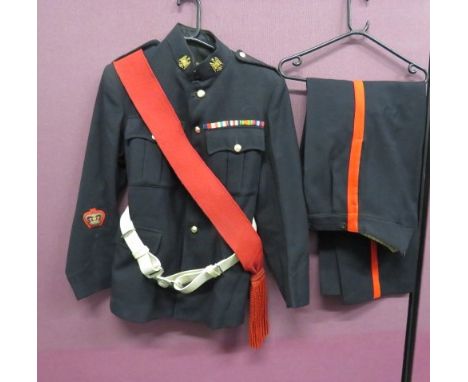 Post War Bedfordshire &amp; Hertfordshire Warrant Officer's Uniform black, single breasted, high collar tunic. Brass regiment