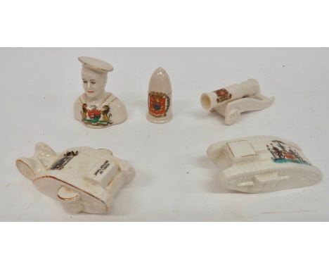 Small Selection of WW1 Commemorative China consisting WW1 model of British tank by Willow Art with crest for "Reading"... WW1