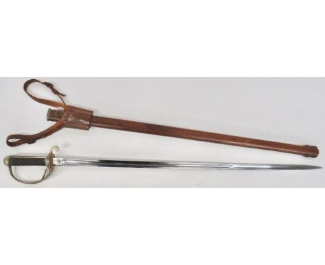 King George VI Royal Artillery Officer's Sword 35 inch, single edged blade with large fuller. Floral etched panels and crowne