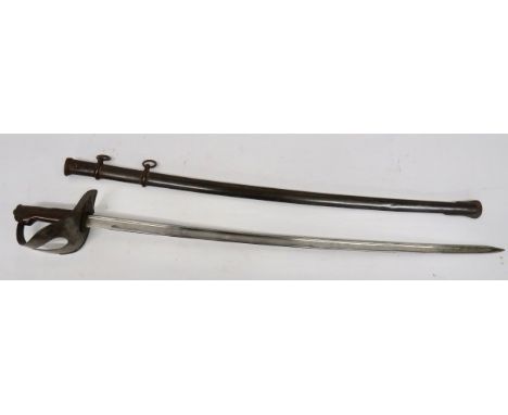 19th Century Italian Cavalry Sword 35 1/2 inch, single edged, pipe back blade. The forte with faint maker's stamp. Sheet stee