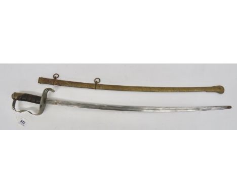 Unusual London Made 19th Century Practice Sword 32 inch, single edged, slightly curved blade. Rounded tip. Narrow fullers. Th