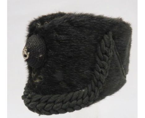 Pre WW1 Other Ranks Rifles Sealskin Cap black fur body with green felt crown. Green twisted cord body decoration. Front black