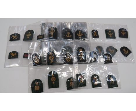 Selection of Royal Marine Bullion Embroidery Trade Badges including S over crossed rifles... QC ML in wreath... Armourer... S