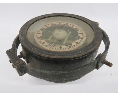  Large British Dead Beat Compass black painted, conical base. Black painted, brass top ring marked "Dead Beat G B Patent". Bl