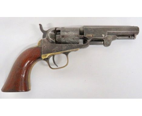 Model 1849 American Colt Pocket Revolver .31 cal, 4 inch, octagonal rifled barrel. Top flat marked "Address Saml Colt Hartfor