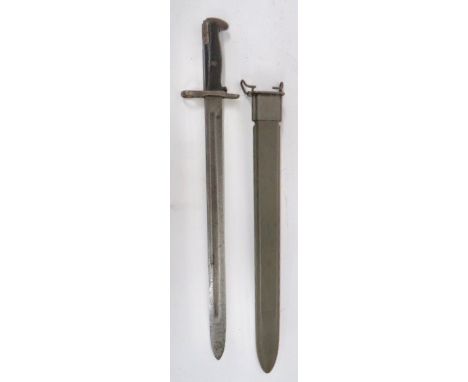 M1942 Sword Bayonet For The Garand Or Springfield Rifle 15 3/4 inch, single edged blade with sharpened back edge point. Centr