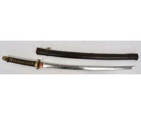 WW2 Officer's Shin Gunto With Signed Tang 26 inch, single edged blade. Copper habaki. Tang with four character signature. Bra