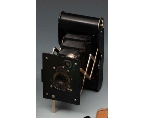 A KODAK VEST POCKET CAMERA with ball bearing shutter patented 1910 in carrying case, 12cm wide
