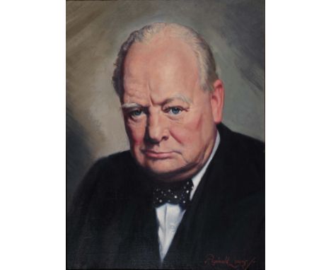 REGINALD AUGUSTUS LEWIS (20TH CENTURY BRITISH SCHOOL) A head and shoulders portrait of Sir Winston Churchill, oil on canvas, 