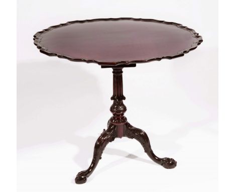 A GEORGE III CHIPPENDALE MAHOGANY PIECRUST TABLE with 'Bird Cage' support and fluted and carved tapering baluster column on a