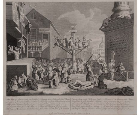 A MONOCHROME PRINT by William Hogarth entitled 'An Emblematic Print on the South Sea', 26 x 33cm, unframed