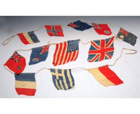 A STRING OF BUNTING, perhaps just Post First World War with attached allies flags, approximately 2.5M long