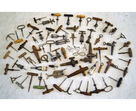 A substantial collection of 19th and 20th Century corkscrews, brass, copper and wooden beertaps, Staffordshire Porcelain and 