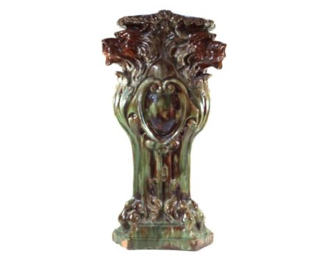 English art pottery umbrella/stick stand
Having relief decoration of three lion heads surrounding three oval cartouches and f