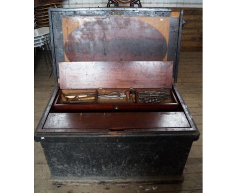 A good quality cabinetmaker/carpenters tool box late 19th Century
The black painted box opens to reveal a lid with a flame ma