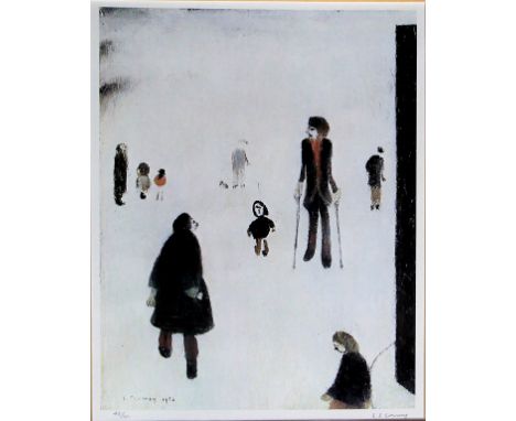 Laurence Stephen Lowry RA (British, 1887-1976) - 'Figures in the Park', Pencil signed limited edition colour print, numbered 