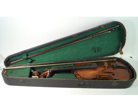 An Antonio Stradivarius copy violin mid / late 19th Century
35cm back, with paper label stating copy Antonio Stradivarius, tw