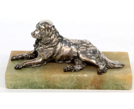 WMF Art Nouveau brushed pewter sculpture
Modelled in the form of a retriever dog lying down, raised on onyx plinth base, leng