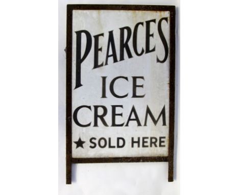 A Pearces ice cream enamel sign
Early 20th Century, mounted in a metal frame, height 72cm width 47cm, a glass black and gilt 