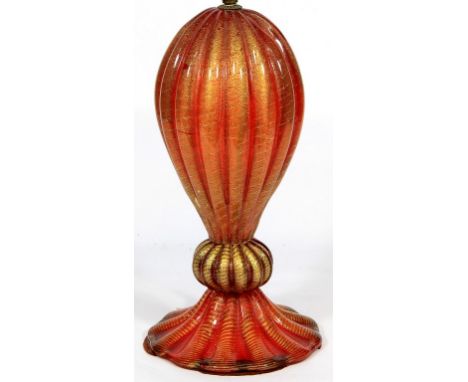 Murano glass lamp of inverted baluster form
Having internal gilt and ruby speckled decoration, height (excluding fitting) 36c