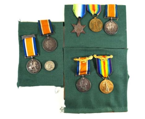 A collection of WWI medals 
Framed two British War medals awarded to 212718 S W Spedding of the RAF, 13026 Corporal W Halliwe