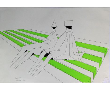 Lynn Chadwick (British, 1914-2003) - 'Two Sitting Figures on Stripes'
Pencil signed limited edition lithograph in green and b