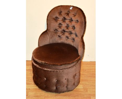 An upholstered bedroom chair, in brown button back velour, 78cm high