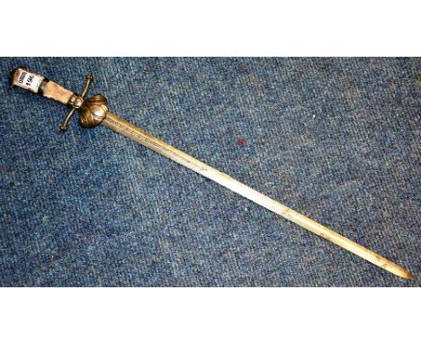 A steel mounted hunting hanger, circa 1700, with agate style grip, engraved to central fuller, 67cm long